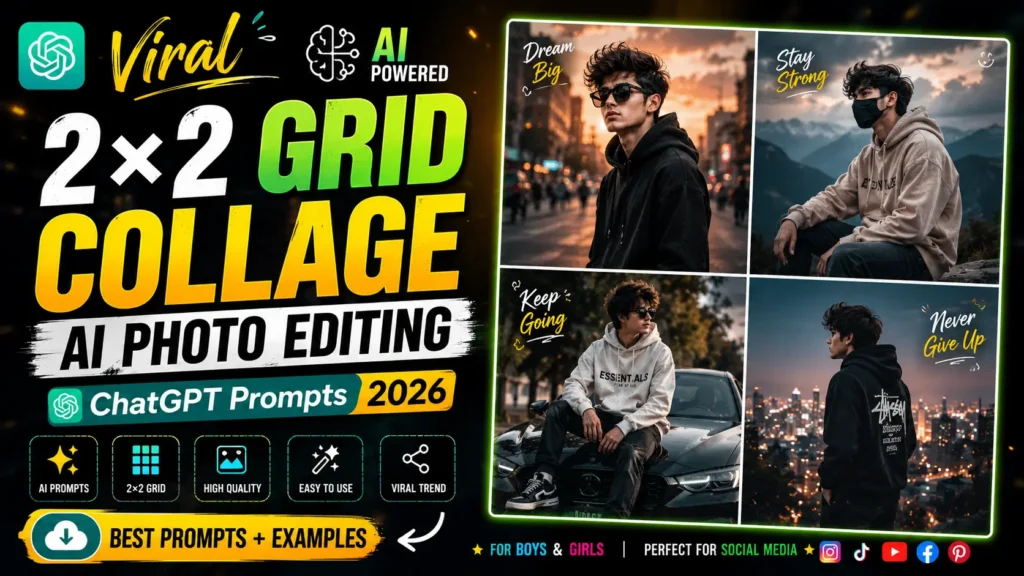 Viral 2×2 Grid Collage AI Photo Editing